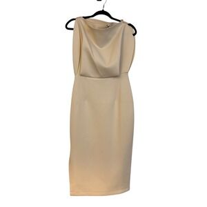 ASOS Cream Cowl Neck Sleeveless Midi Sheath Dress Side Slit Size 4 Scuba02307213